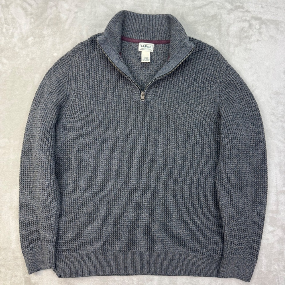 LL Bean Mens XL Tall Quarter Zip Mock Neck Shaker Waffle Stitch Pullover Sweater